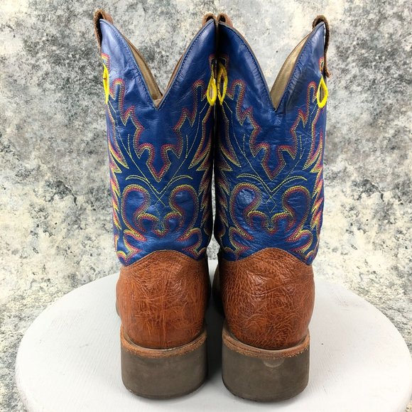 BOULET Men's 11.5 E Brown Blue Leather Embroidered Western Cowboy Boots Canada - Picture 4 of 14